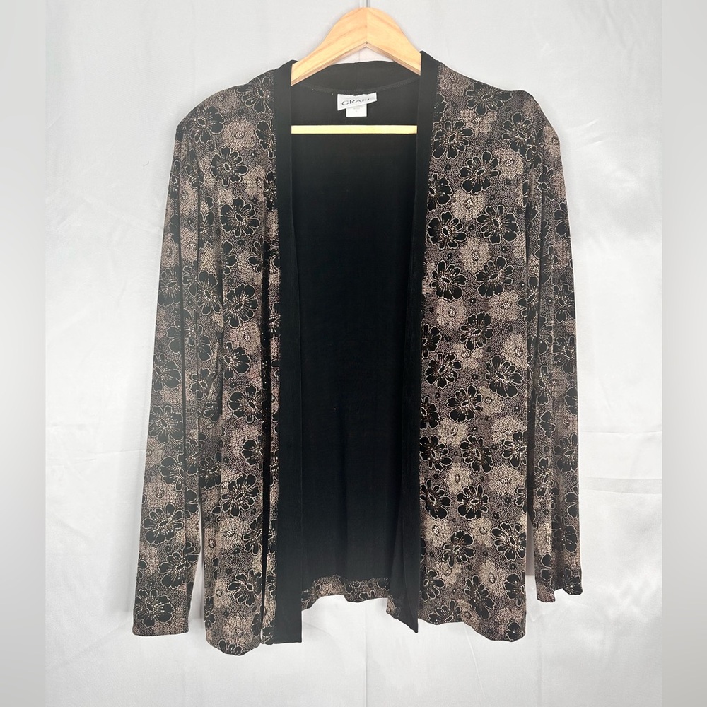 Floral Gold Sparkle‎ Open-Front Cardigan Size Large w should pads